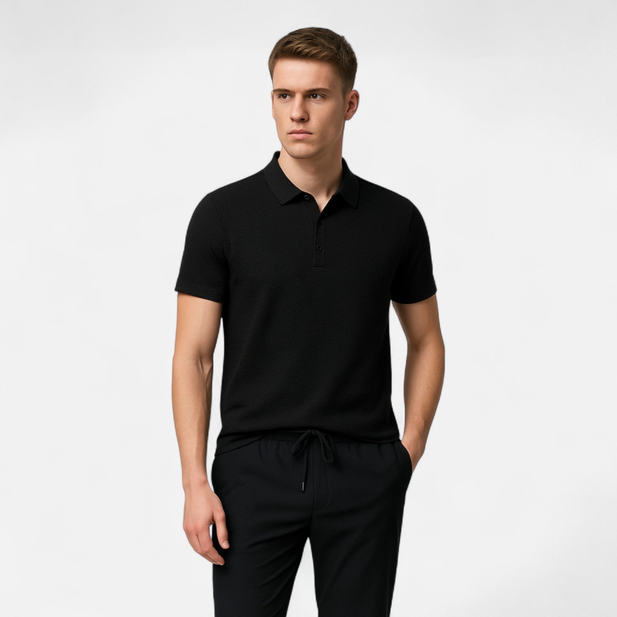 Fiventa | Men’s Summer Polo Shirt in Bone Weave Texture