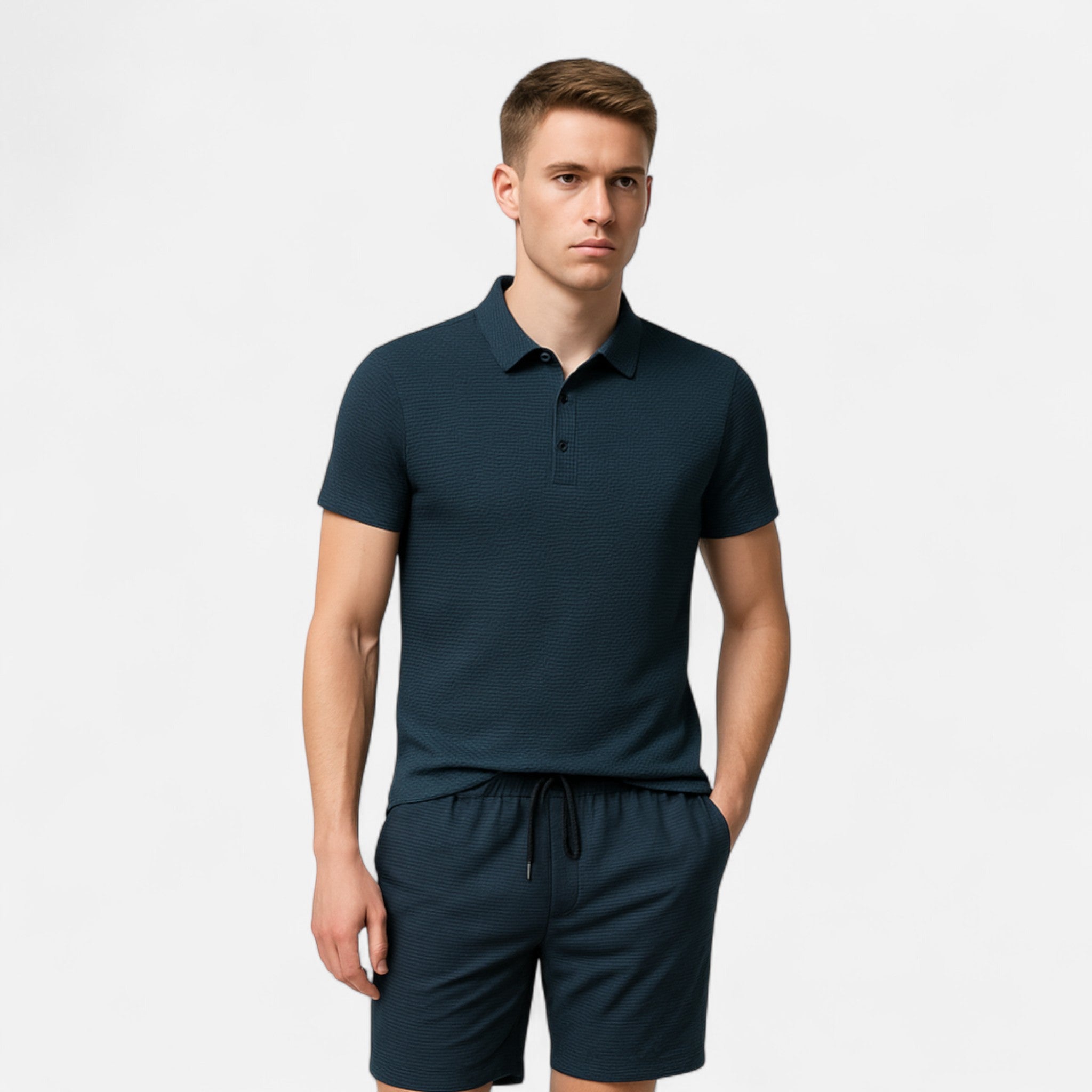 Fiventa | Men’s Summer Polo Shirt in Bone Weave Texture