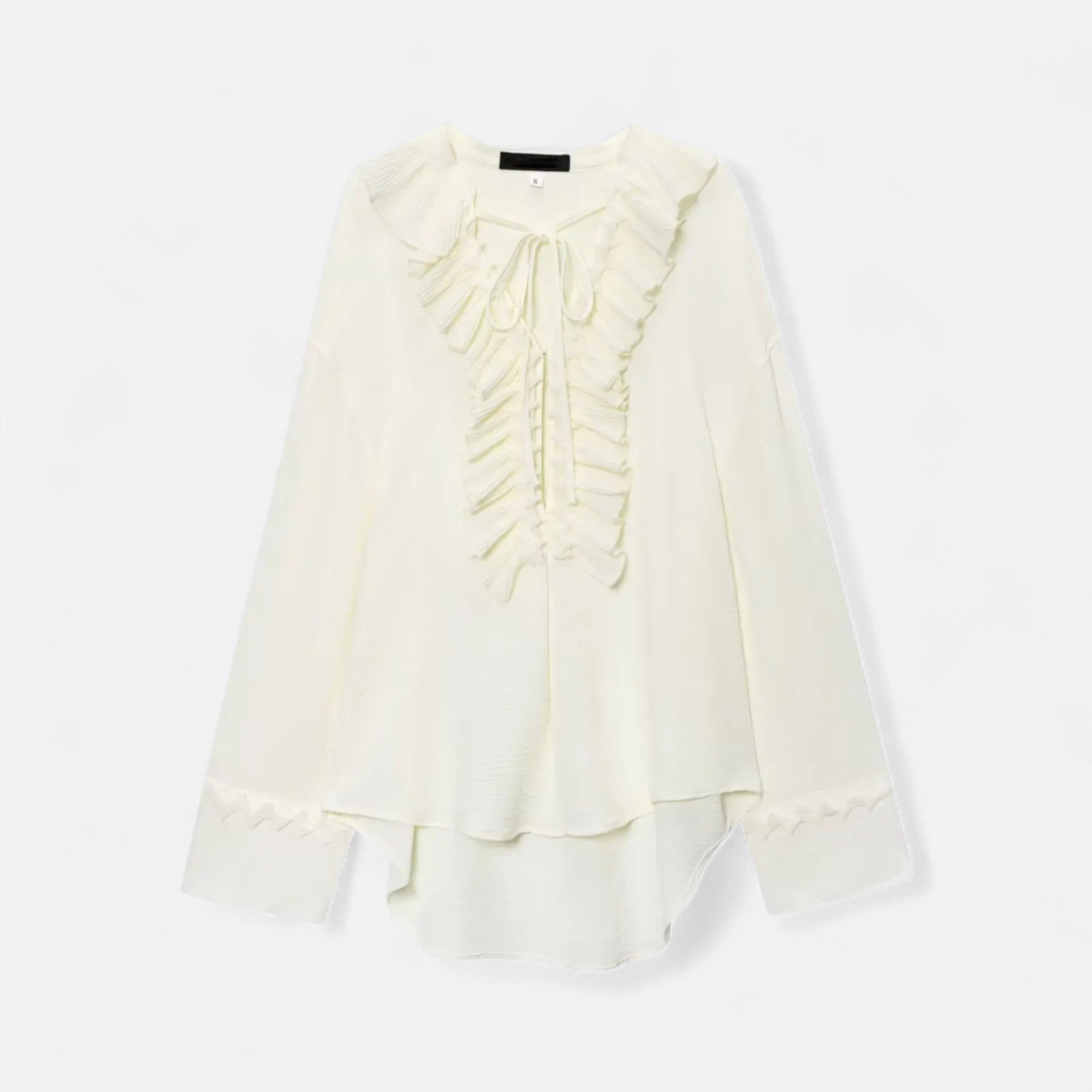 Fiventa | Women’s Ruffled Tie-Front Blouse in Marigold Yellow