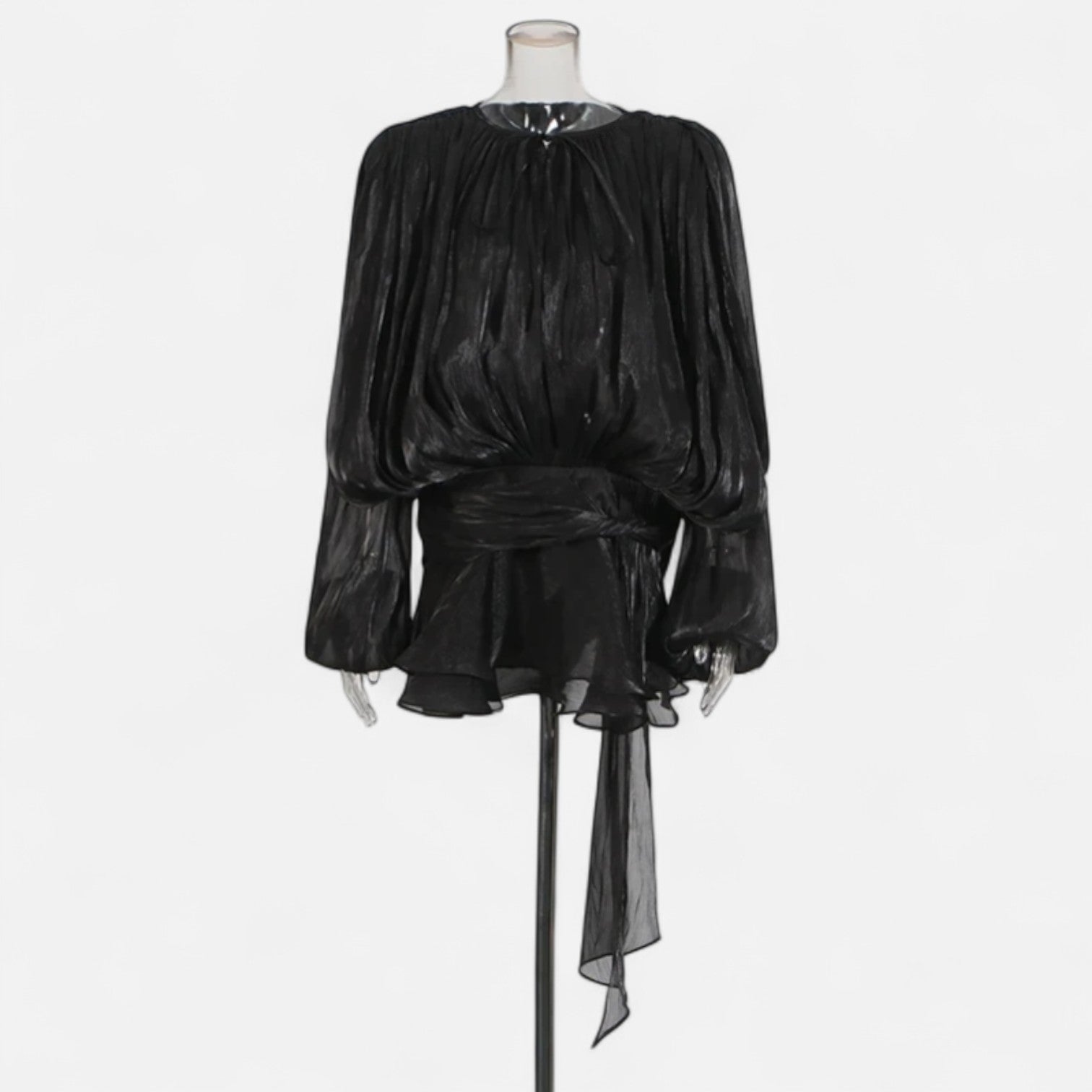 Fiventa | Women’s Draped Silk-Effect Blouse Dress with Waist Tie