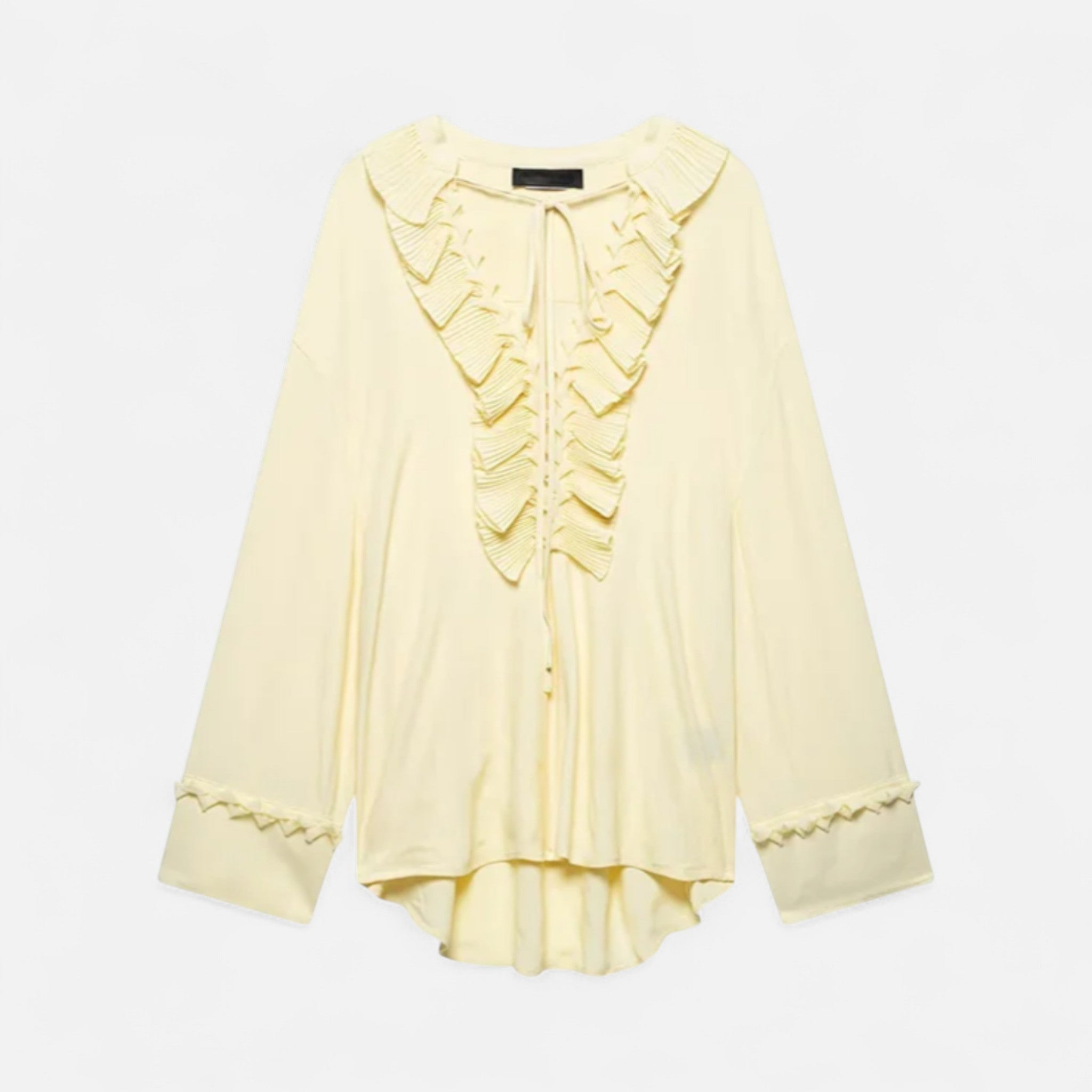 Fiventa | Women’s Ruffled Tie-Front Blouse in Marigold Yellow