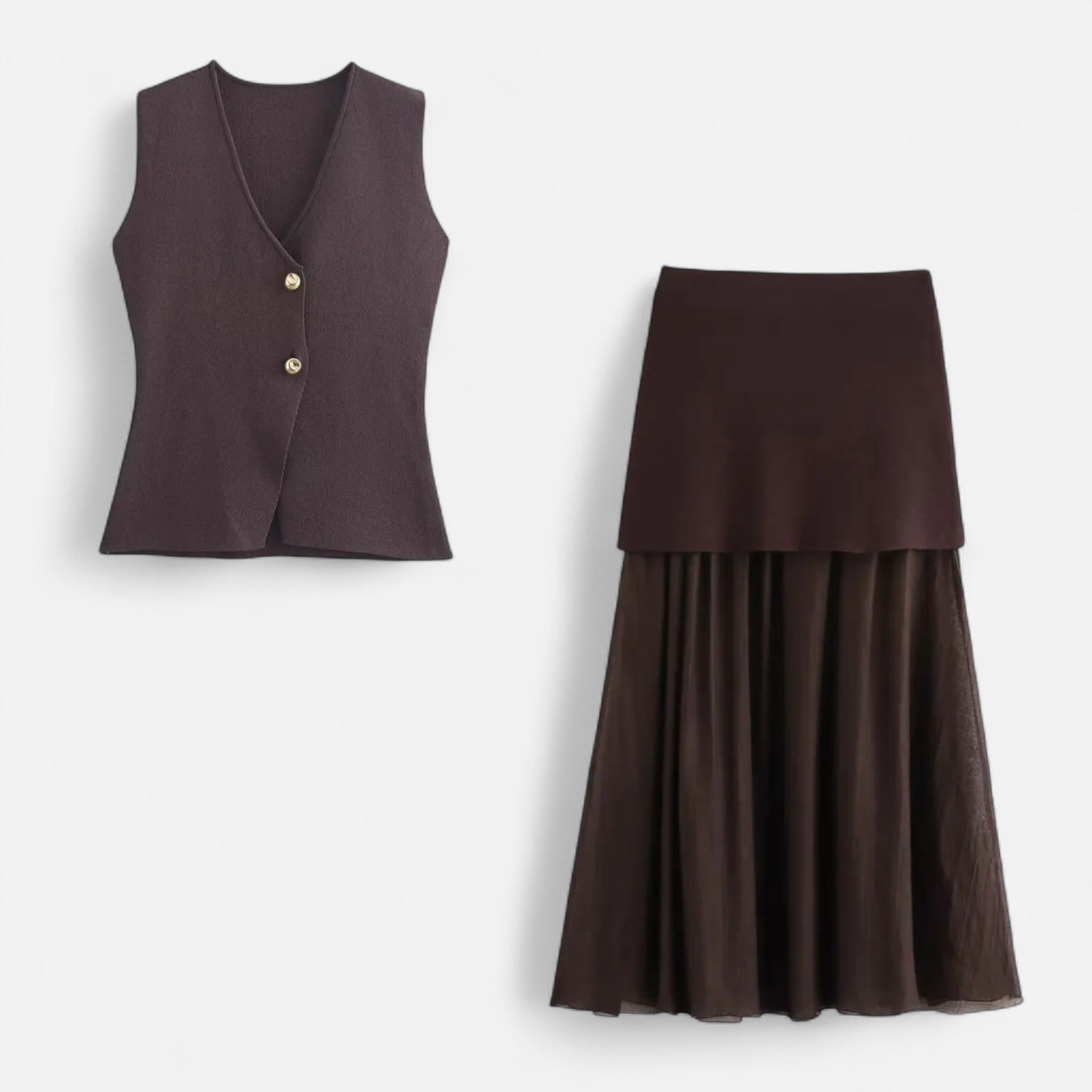 Fiventa | Women’s Knitted Vest & High-Waist Skirt Set