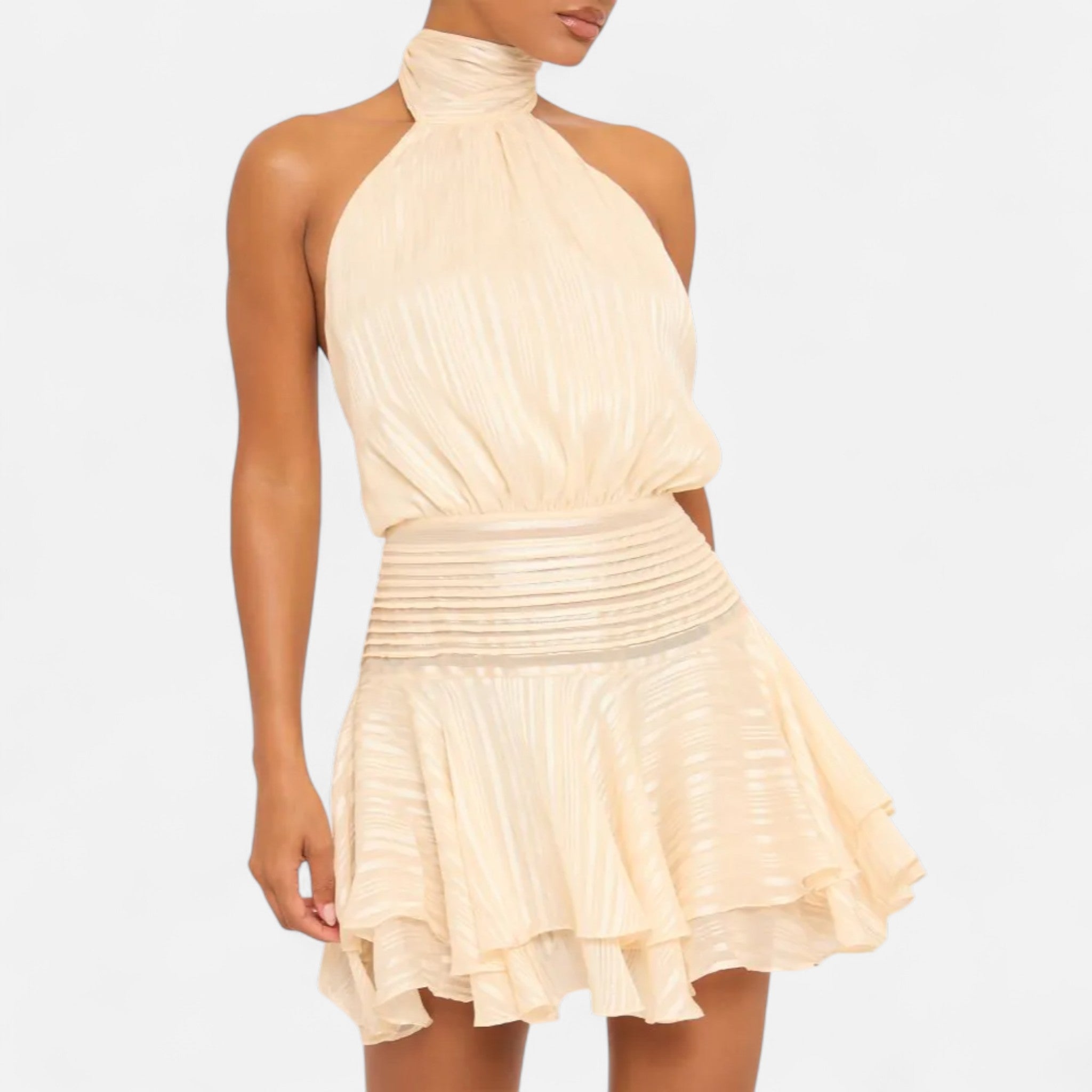 Fiventa | Women’s Backless Halter Mini Dress in Satin Drape