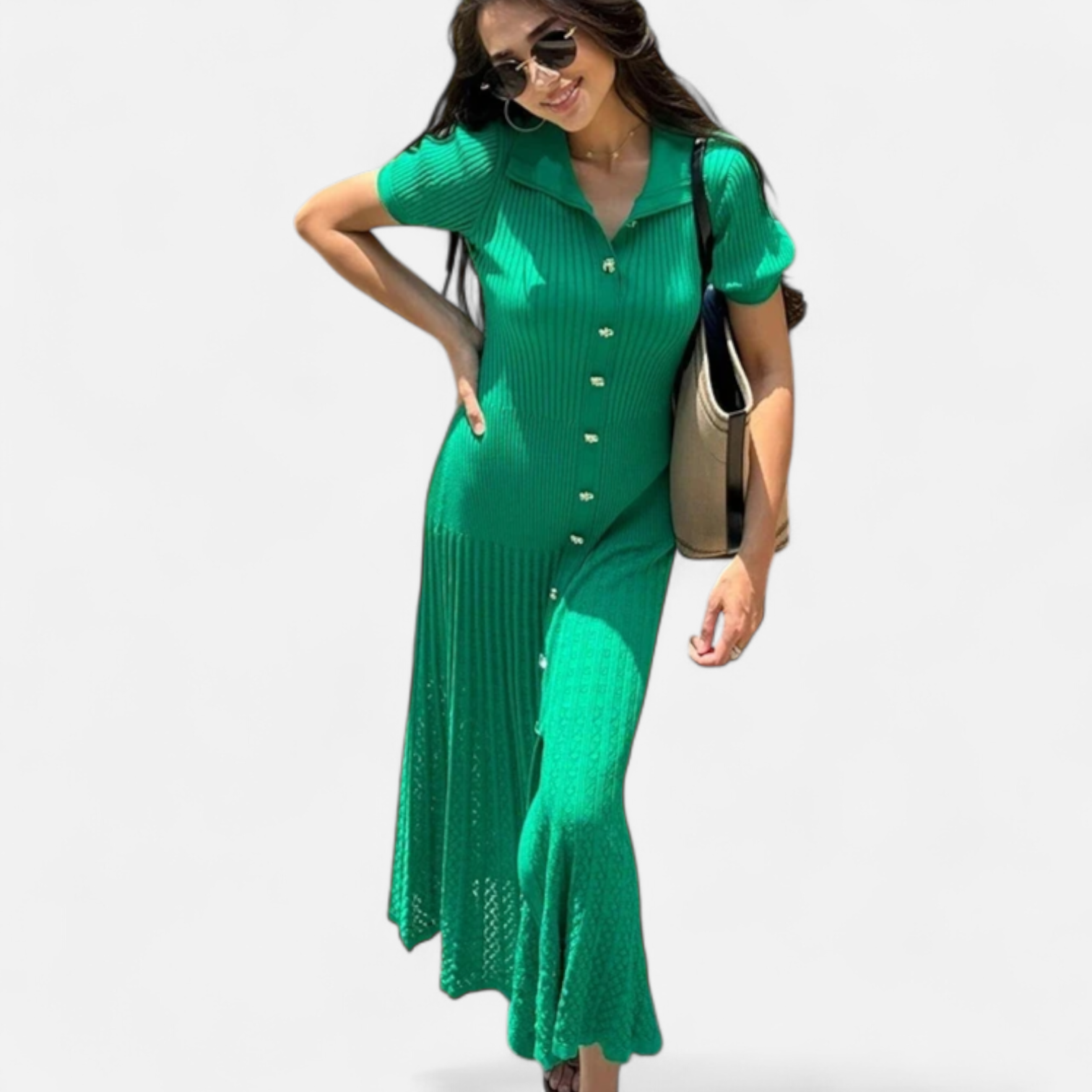 Fiventa | Women’s Elegant Patchwork Knit Dress in Riviera Length