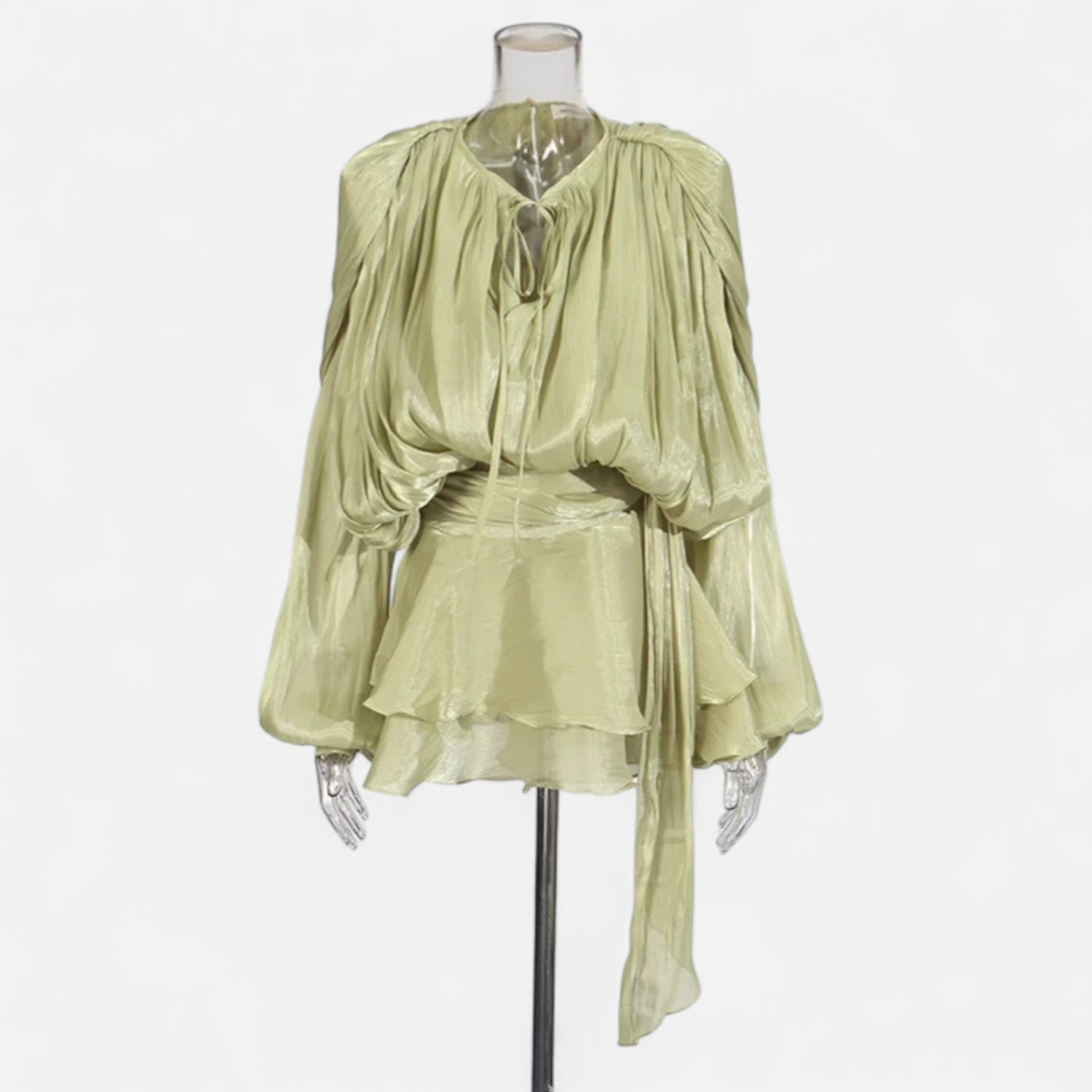 Fiventa | Women’s Draped Silk-Effect Blouse Dress with Waist Tie