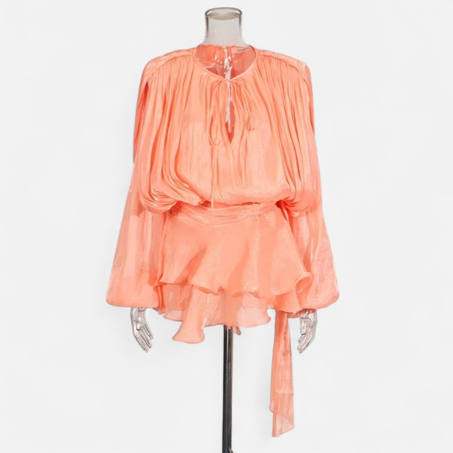 Fiventa | Women’s Draped Silk-Effect Blouse Dress with Waist Tie