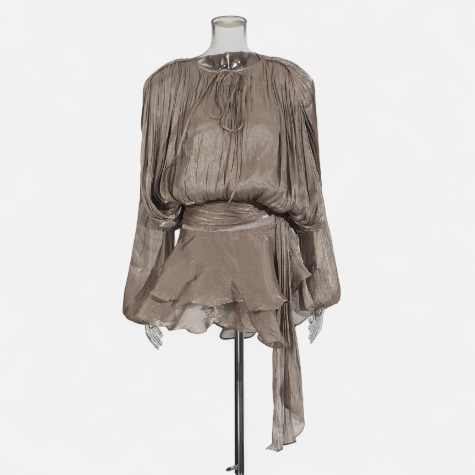 Fiventa | Women’s Draped Silk-Effect Blouse Dress with Waist Tie