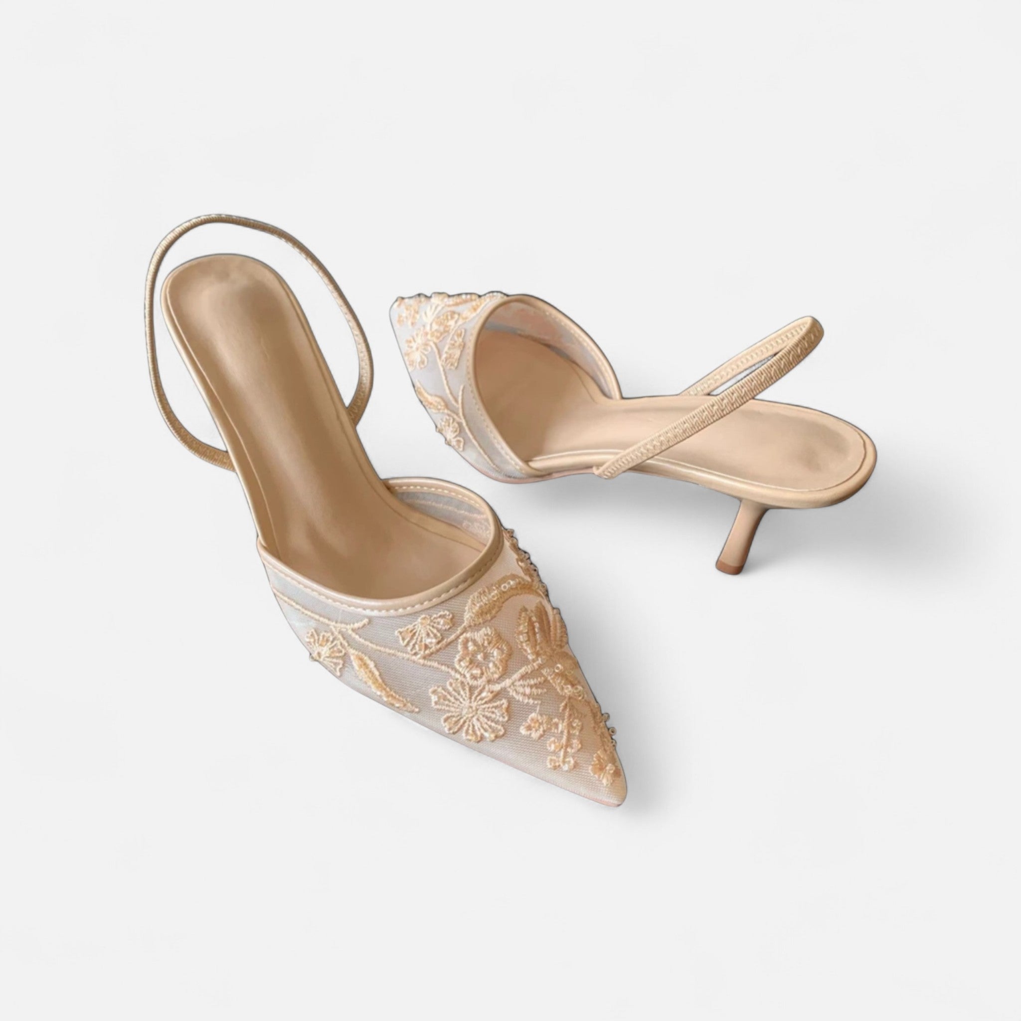 Fiventa | Women’s Embroidered Mesh Slingback Pumps