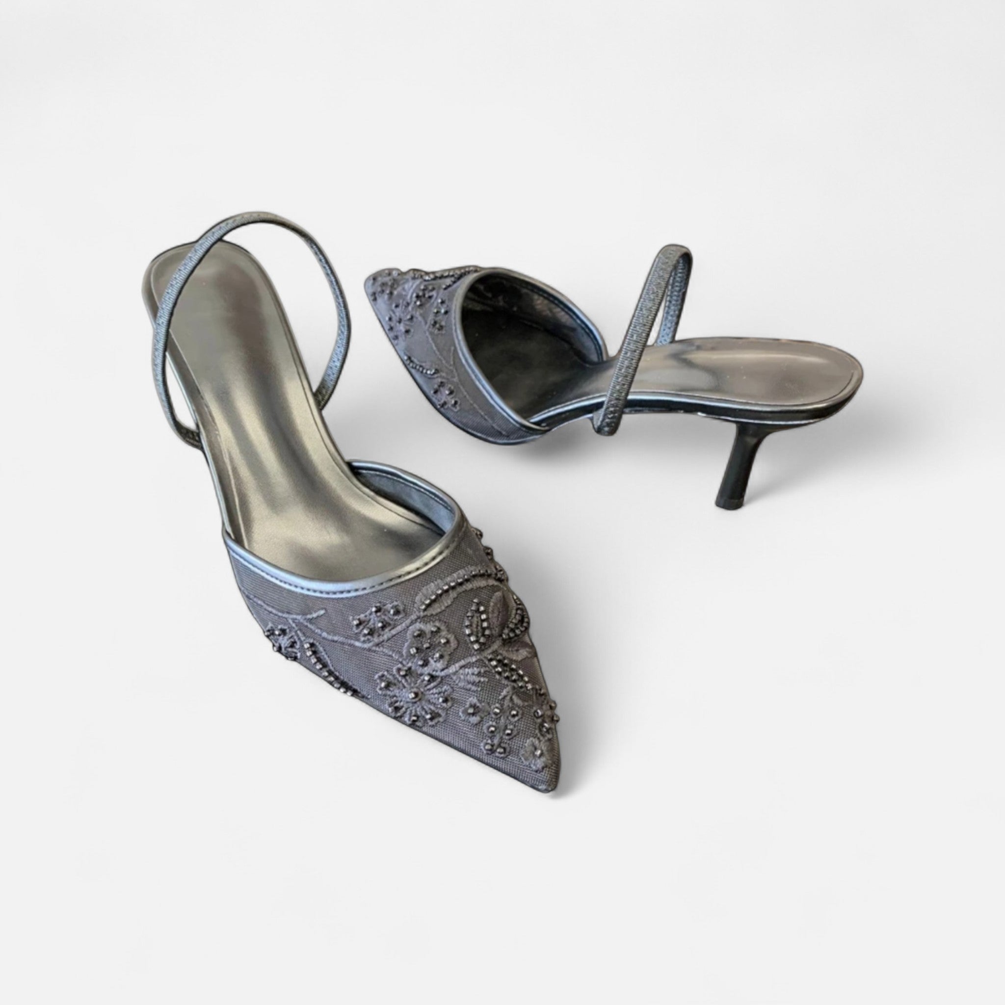 Fiventa | Women’s Embroidered Mesh Slingback Pumps