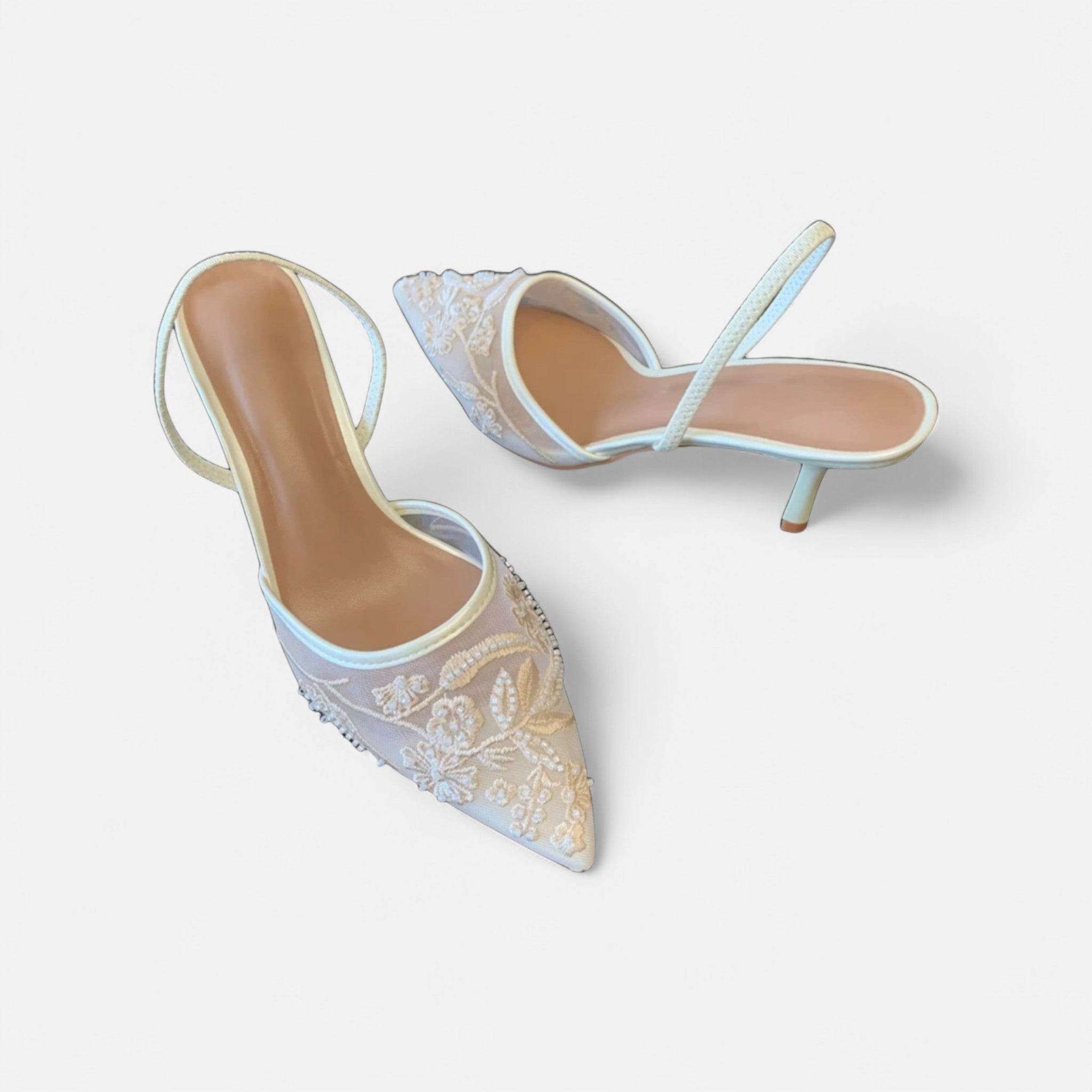 Fiventa | Women’s Embroidered Mesh Slingback Pumps