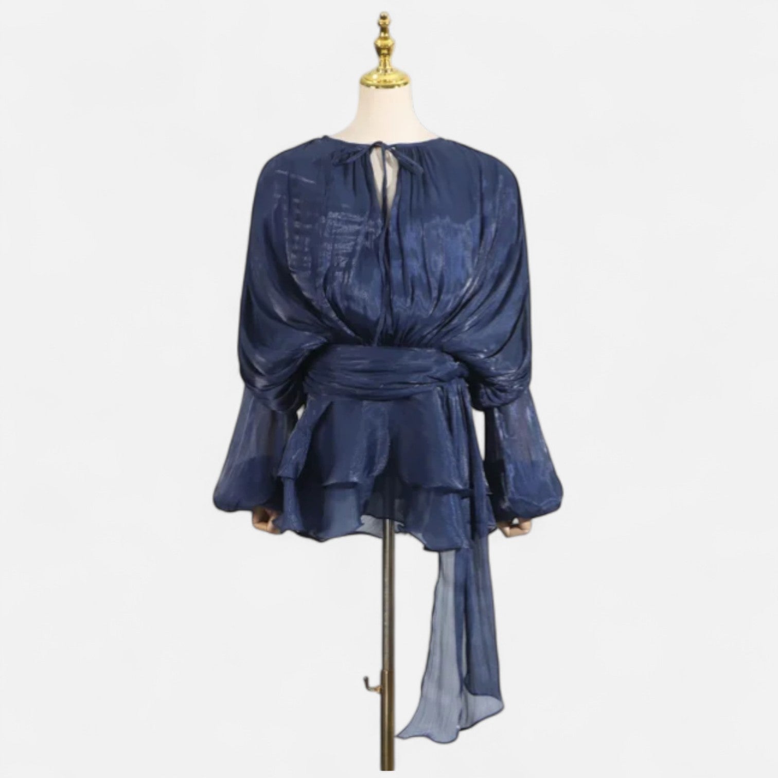 Fiventa | Women’s Draped Silk-Effect Blouse Dress with Waist Tie