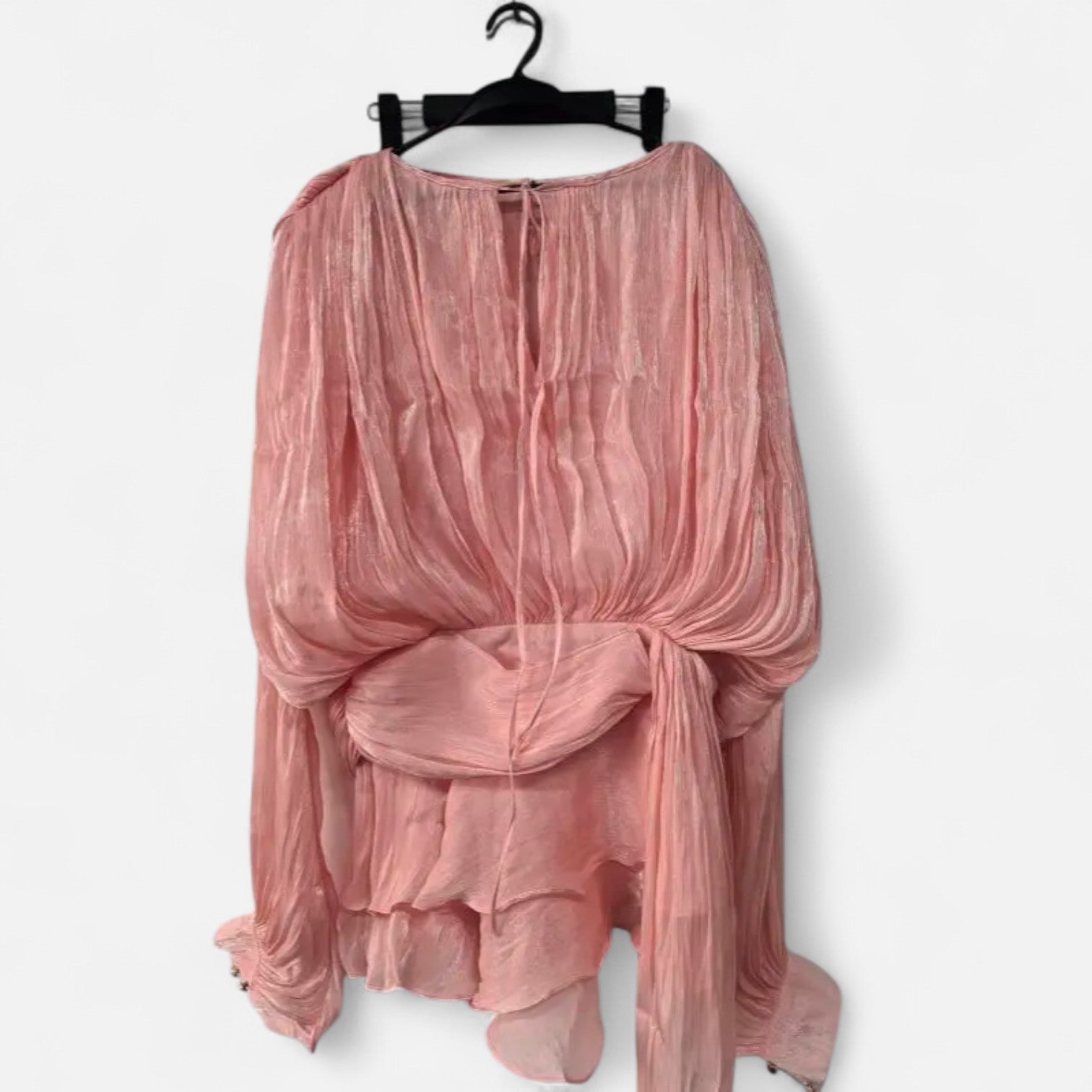 Fiventa | Women’s Draped Silk-Effect Blouse Dress with Waist Tie