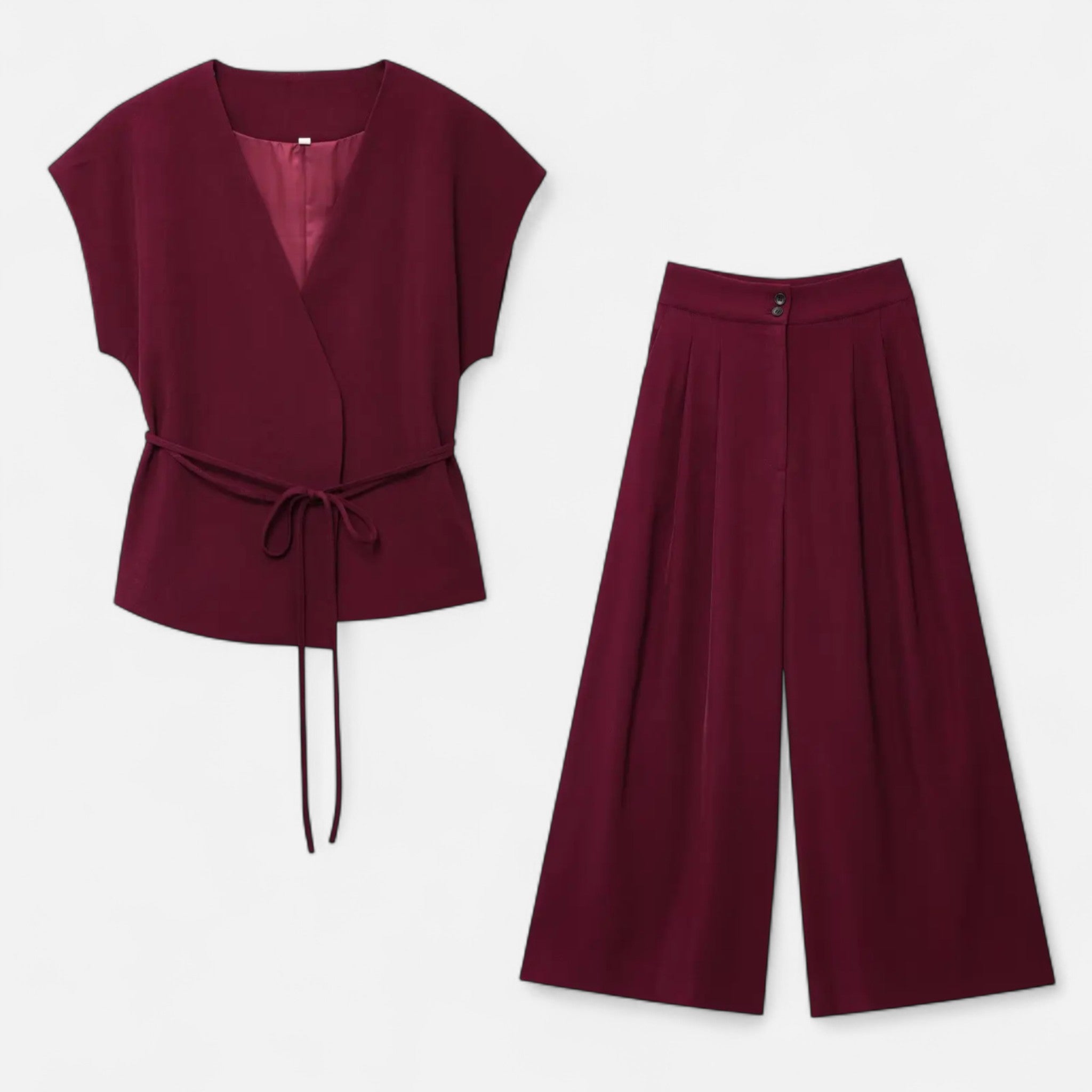 Fiventa | Women’s V-Neck Suit Set with Straight-Leg Trousers