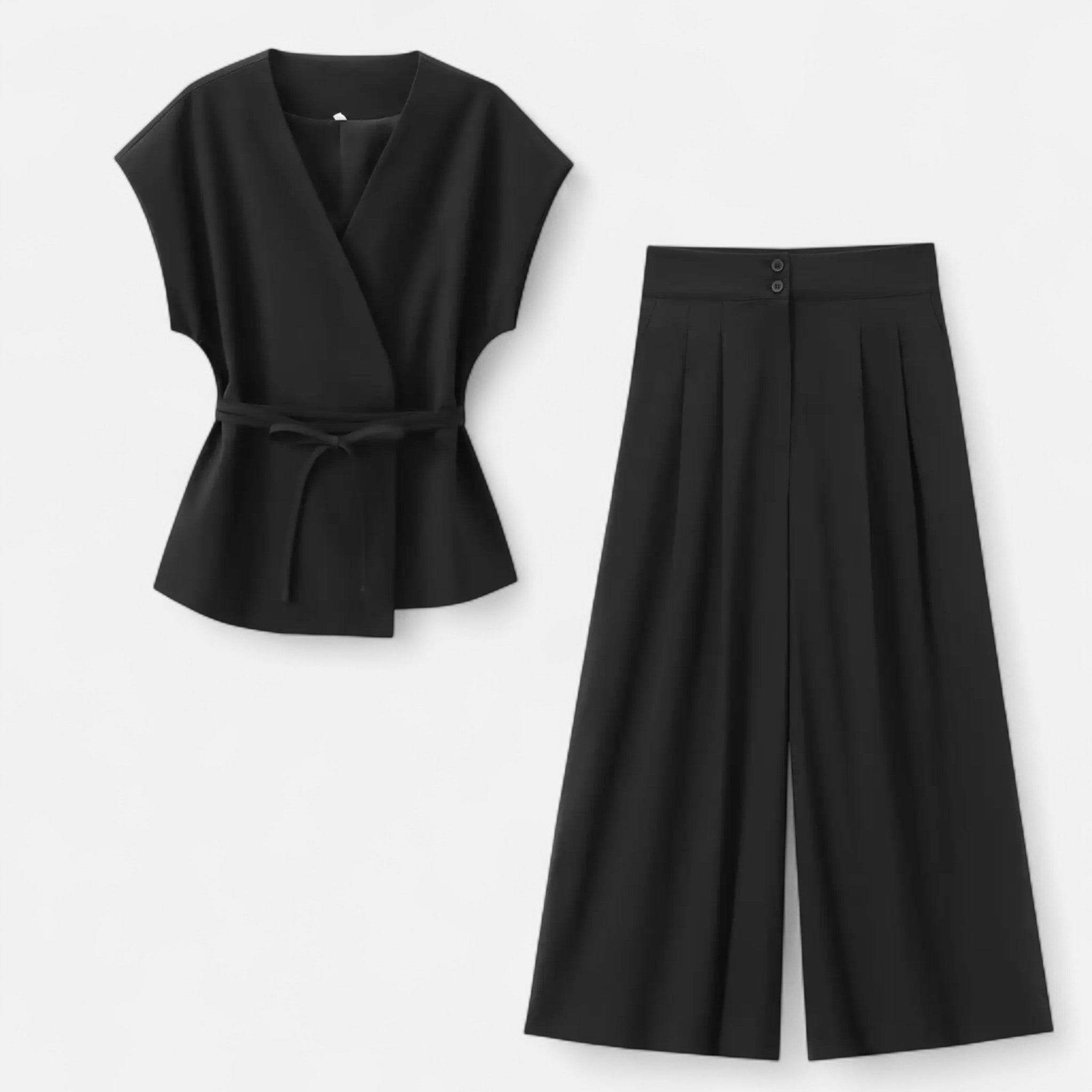 Fiventa | Women’s V-Neck Suit Set with Straight-Leg Trousers