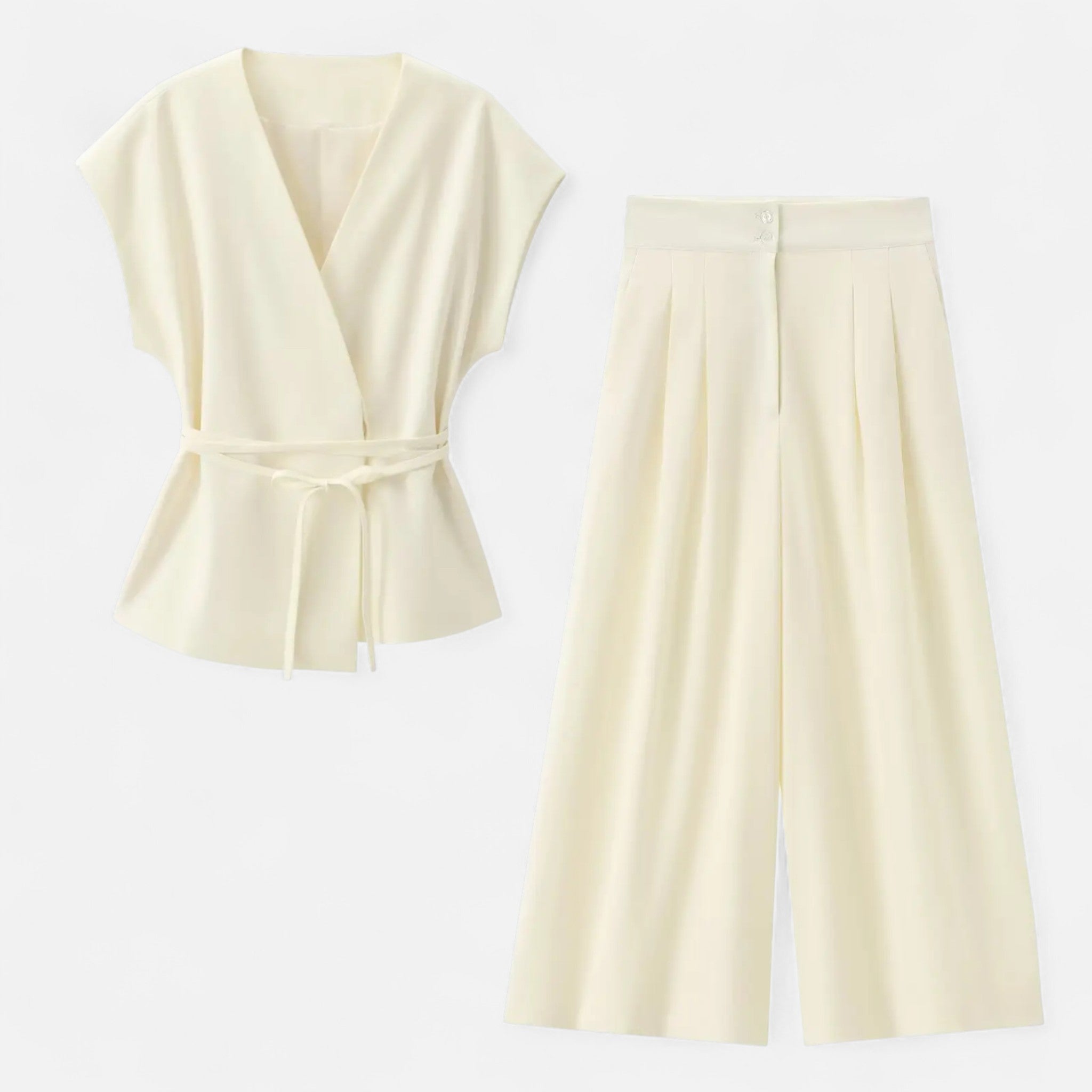 Fiventa | Women’s V-Neck Suit Set with Straight-Leg Trousers