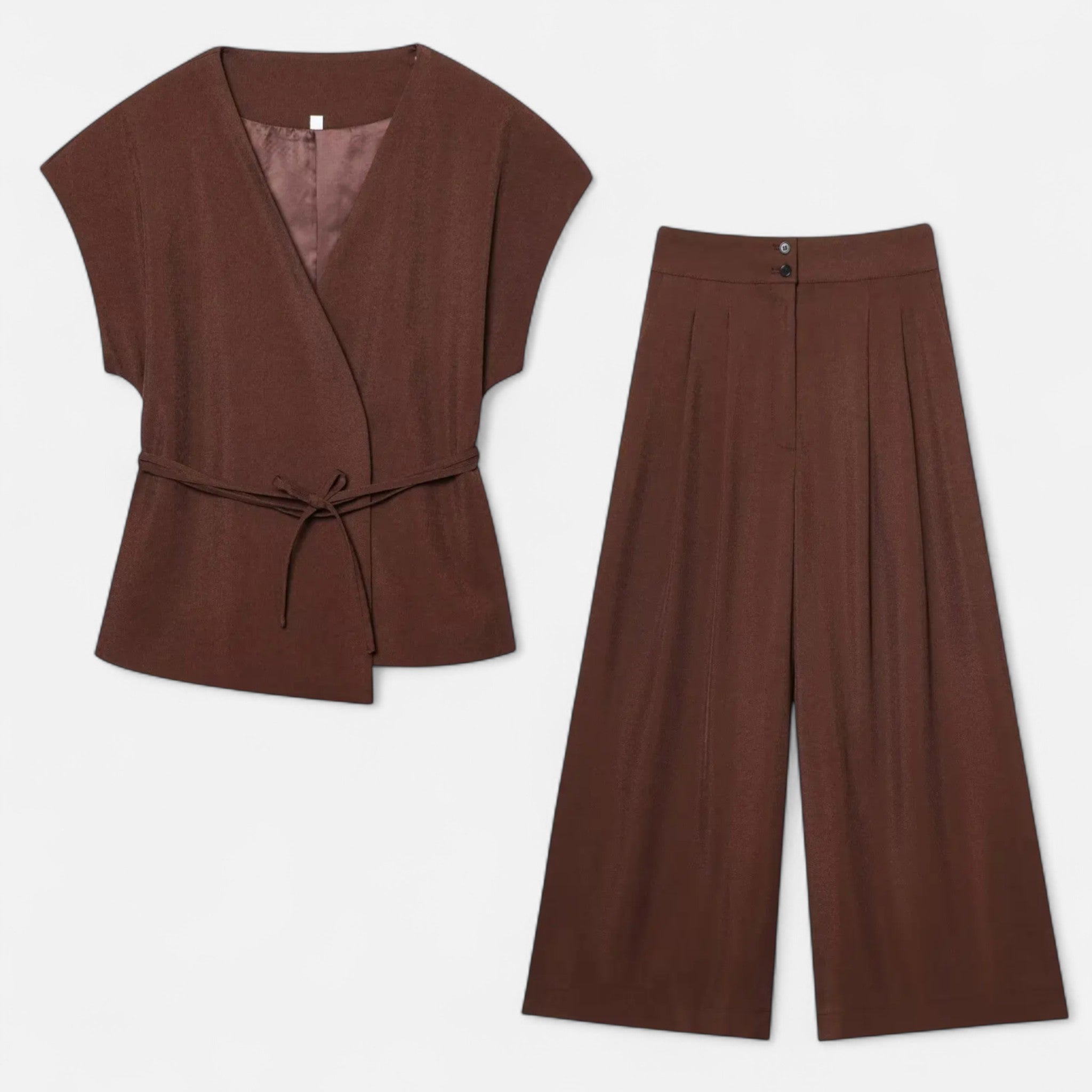 Fiventa | Women’s V-Neck Suit Set with Straight-Leg Trousers