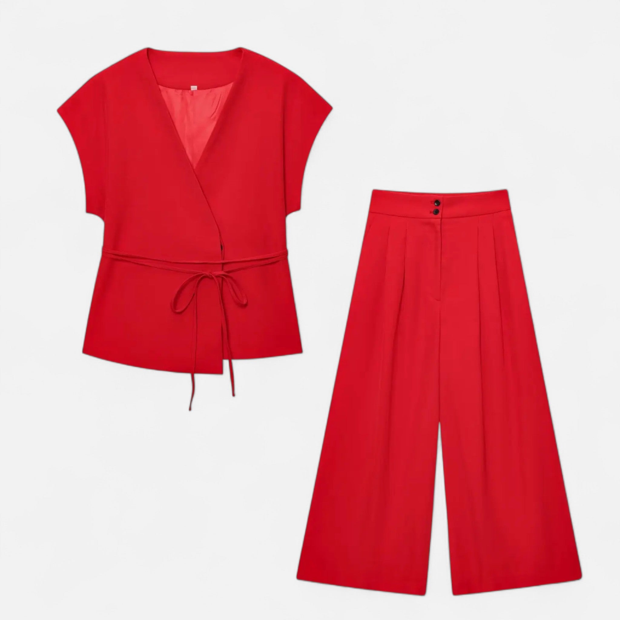 Fiventa | Women’s V-Neck Suit Set with Straight-Leg Trousers