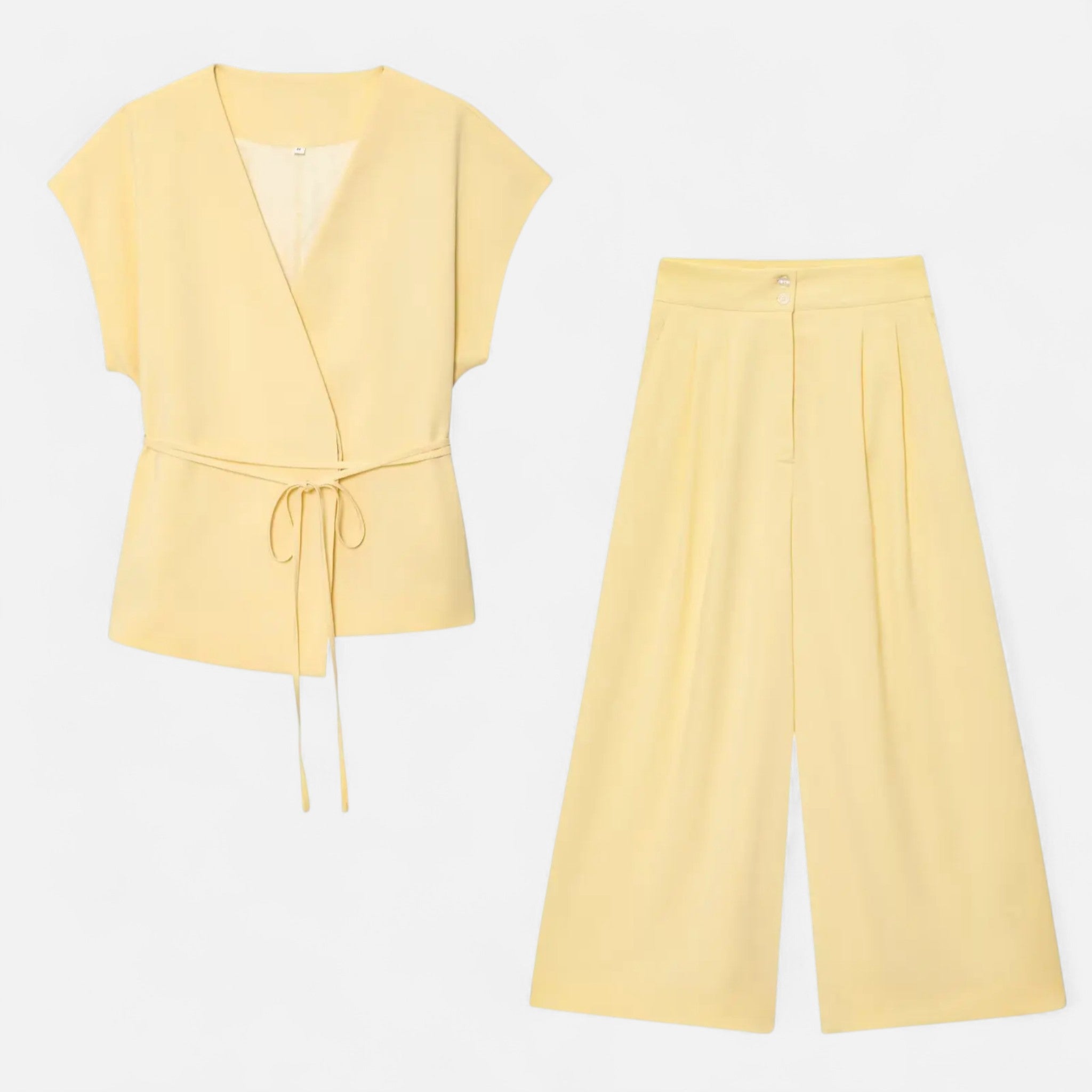 Fiventa | Women’s V-Neck Suit Set with Straight-Leg Trousers