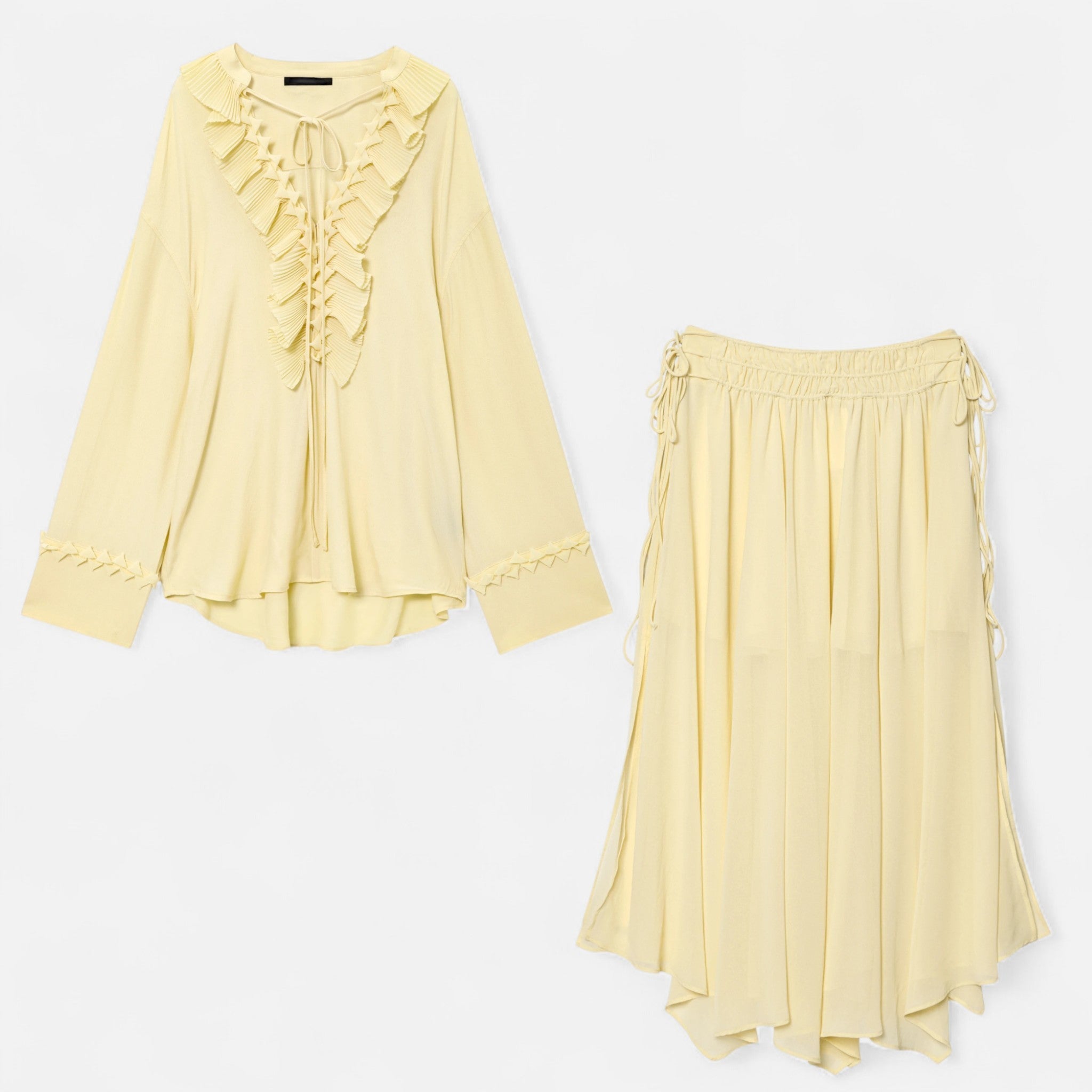 Fiventa | Women’s Ruffled Tie-Front Blouse in Marigold Yellow