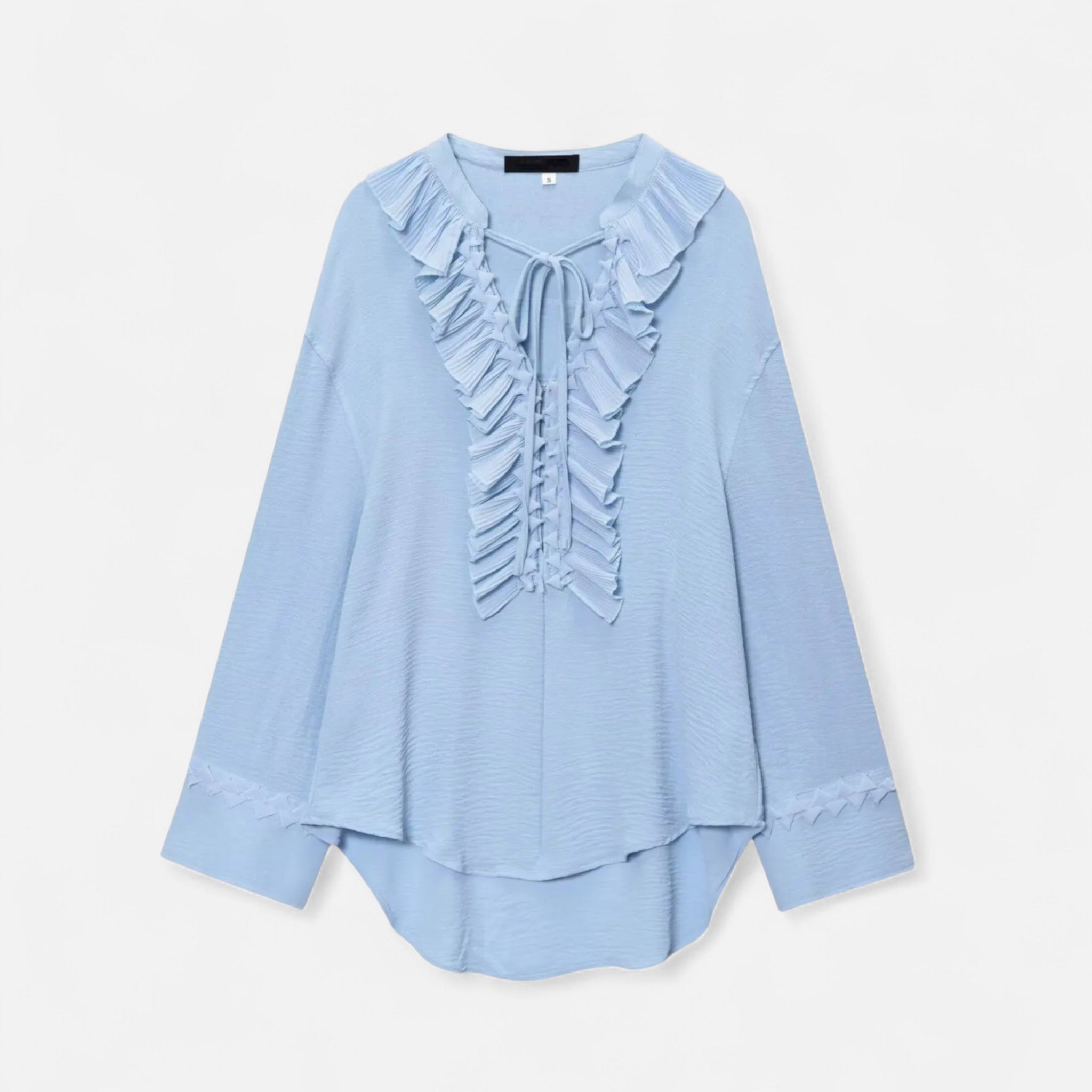 Fiventa | Women’s Ruffled Tie-Front Blouse in Marigold Yellow