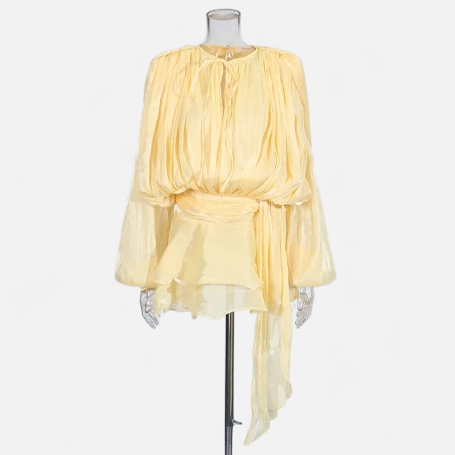Fiventa | Women’s Draped Silk-Effect Blouse Dress with Waist Tie
